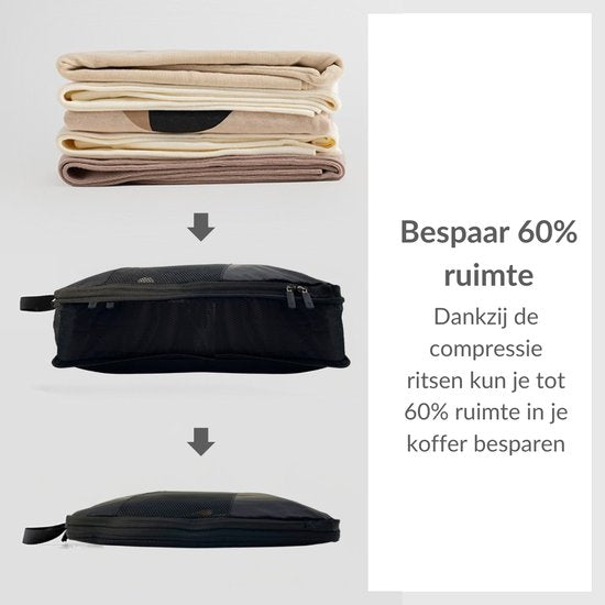 a sunny day Packing Cubes - Bagage Organizers - 6 delig - Backpack Organizer - Compression Cube - Packing Cubes met Compressierits - Zwart