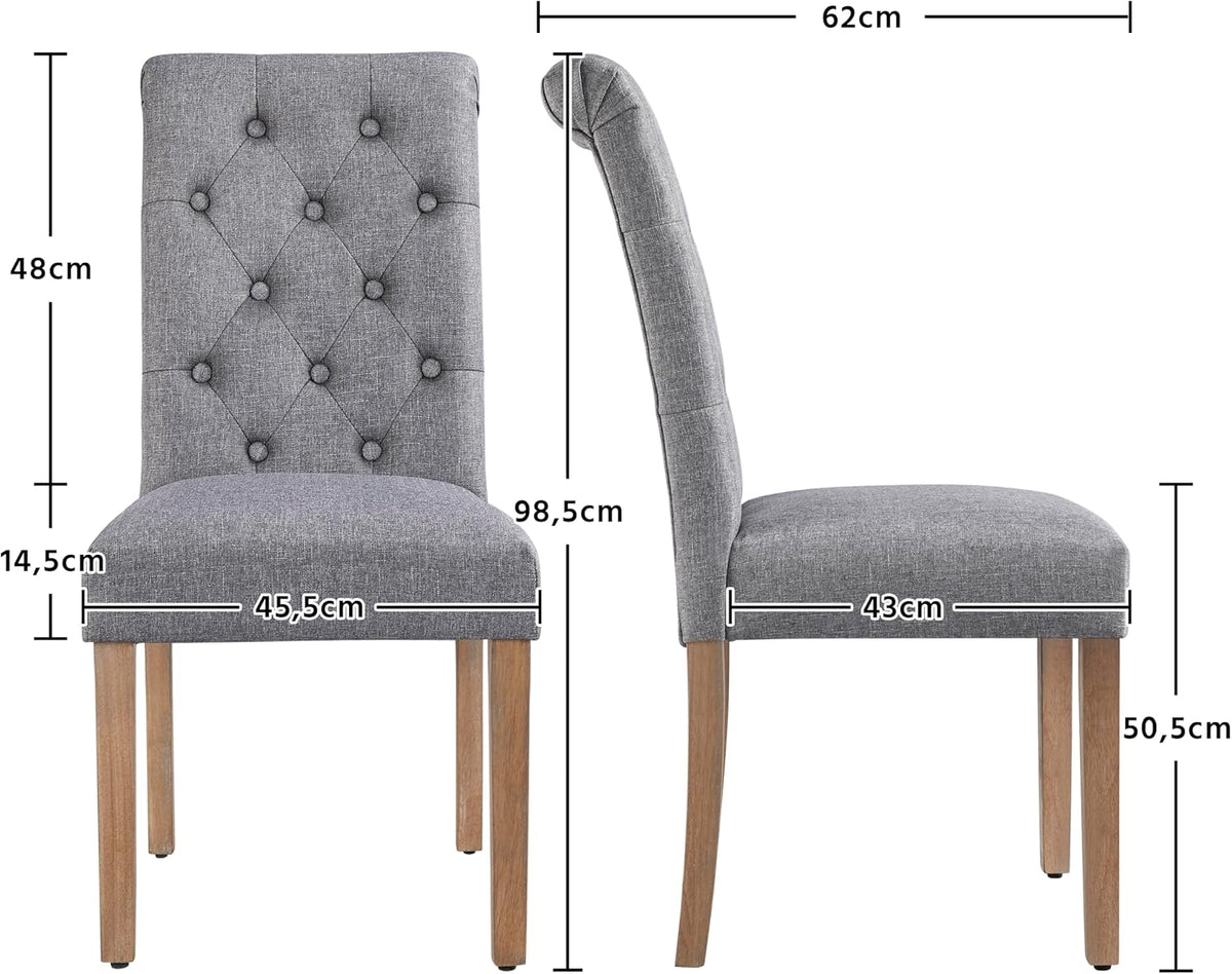 Yaheetech Eetkamerstoelen Set van 2 - Donkergrijs - 45,5 x 62 x 98,5 cm - Hoge Rugleuning, Houten Poten