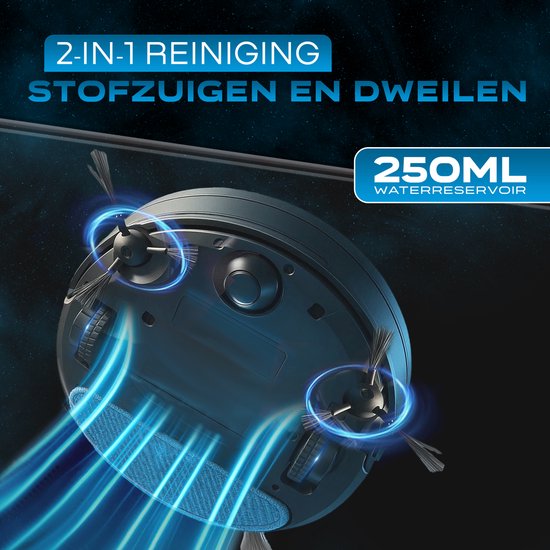 Powell Robotstofzuiger - Robotstofzuiger met Dweilfunctie - Robotstofzuiger met Laadstation - Robot Stofzuiger - Dweilrobot - Zwart