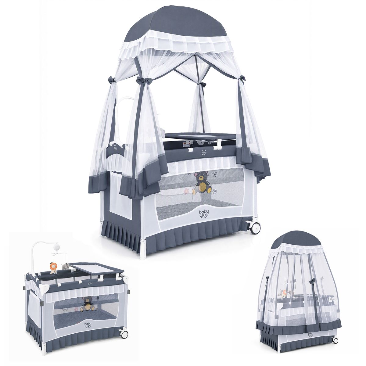 Coast Opvouwbaar Ledikant - 4-in-1 babybed met luiertafel en muziekdoos - grijs