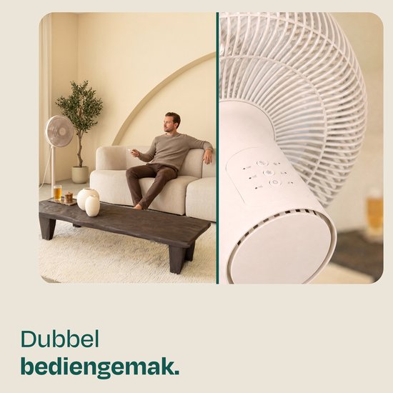 VONROC Vloerventilator - 3 snelheden – incl. afstandsbediening - timer - verstelbaar in 3 hoogtes - beige