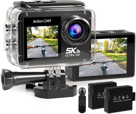Strex Action Camera 5K 50MP WiFi - Onderwatercamera 30M Waterdicht - Met Touchscreen en Microfoon - Inclusief Accessoires - Actie Camera 60FPS