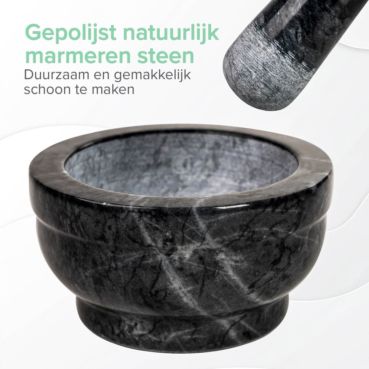 Coninx Vijzel - Mortier met stamper - Kruidenstamper - Ø15 X H8CM - Zwart Marmer Gepolijst
