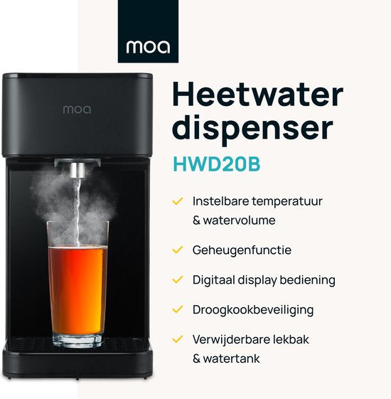 MOA Heetwaterdispenser 2,7L met Temperatuurregeling - Instant Waterkoker - 45-100°C - Heetwatertap - Melkfunctie - BPA-vrij - RVS - Zwart