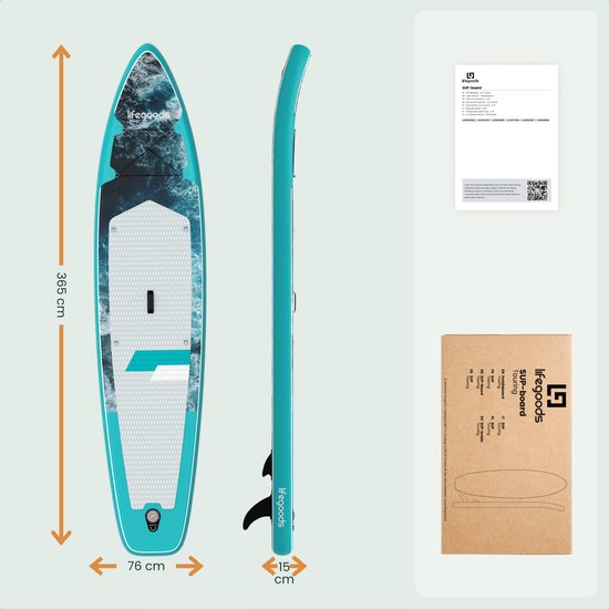 LifeGoods SUP Board Touring - 165 KG Draagkracht - 365 x 76 cm - Opblaasbaar - Compleet Sup pakket - Donkerblauw