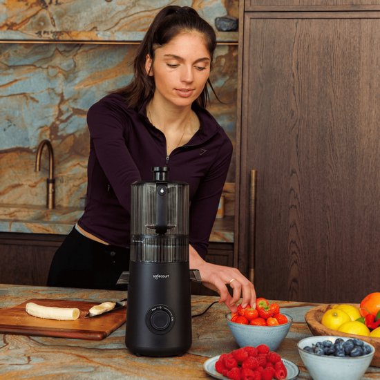 Safecourt Kitchen Slow Juicer XXL - krachtige motor [Pre-cutter & Cold-press technologie] - eenvoudige reiniging - BPA-vrij - sapcentrifuge Zwart