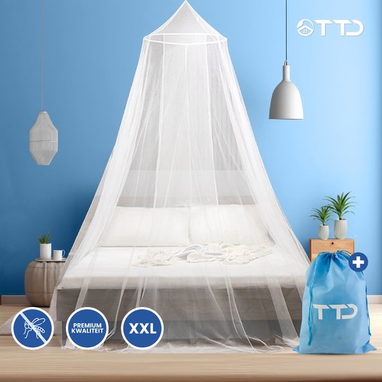 TTD® Hoogwaardige XXL Klamboe – 2 Persoons – Polyester – Wasbaar – Inclusief Ring & Montagekit