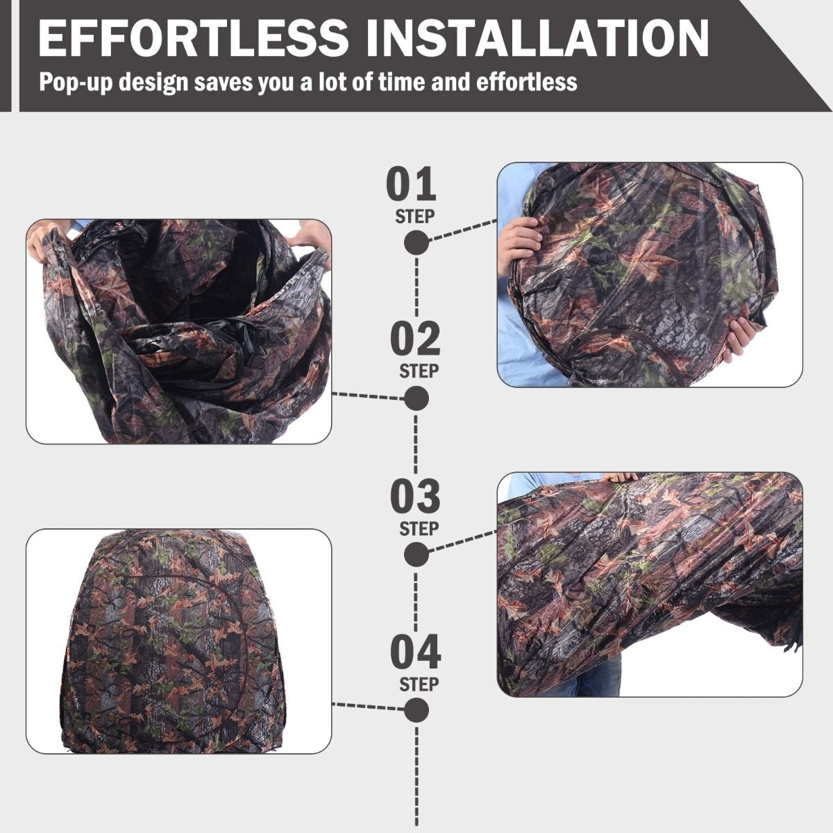 Coast Intrekbaar Jachthok voor 3 Personen Jachttent Stalen Frame Gaasramen Draagtas Spanbanden Grondpennen Camouflage 152 x 152 x 163cm