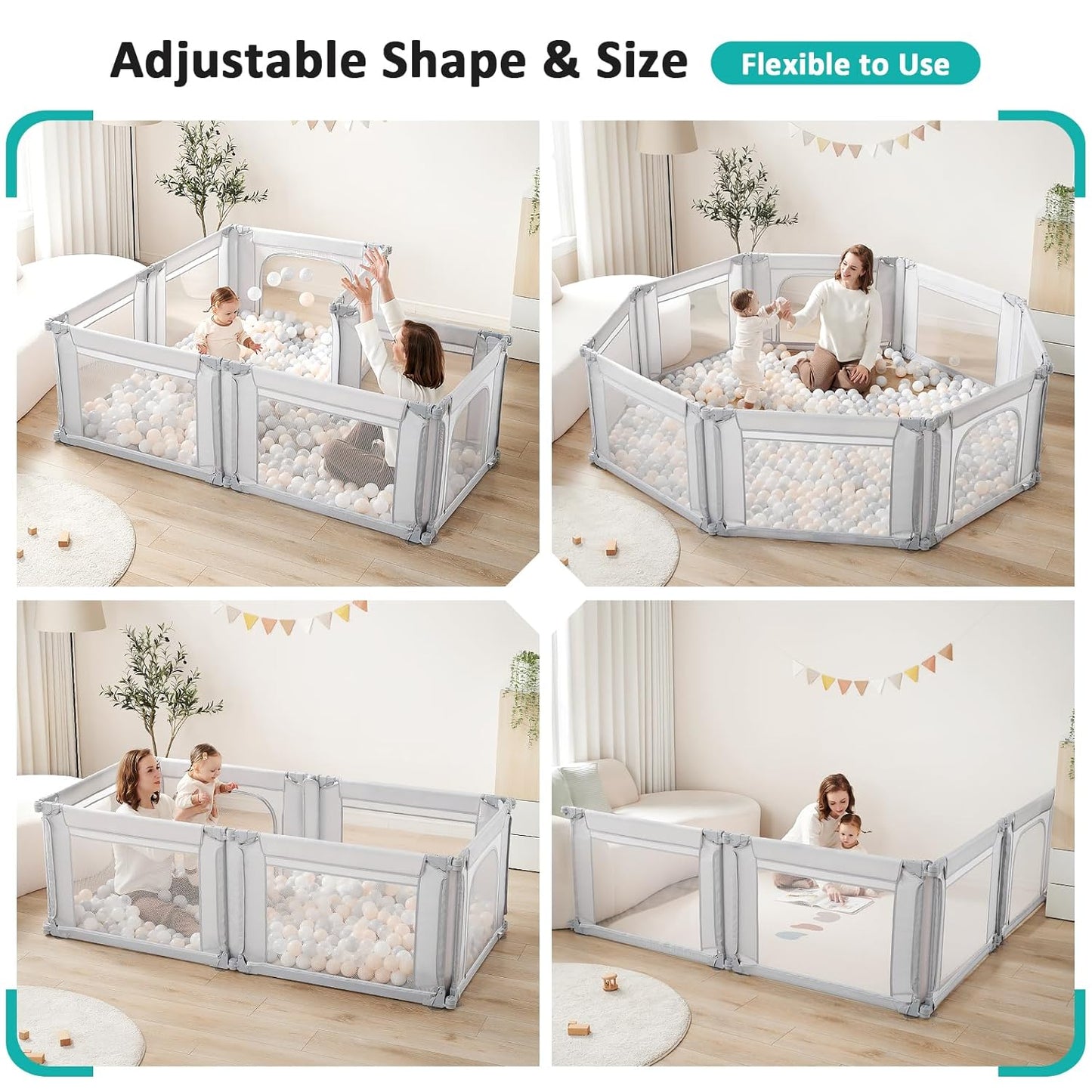 Dora Dotey Babybox Lichtgrijs - 8 Panelen - 200 x 180 x 69 cm - Opvouwbaar