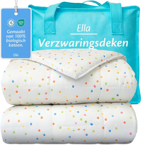 Ella Verzwaringsdeken Kind 3,2kg - OEKO-TEX Katoen Zwaartedeken 100 x 150cm - Weighted Blanket - Verzwaarde Deken Stippen