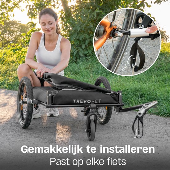 TrevoPet - Hondenfietskar - Hondenkar - Hondenfietskar Opvouwbaar - Hondenfietskar voor Kleine en Grote honden (max. 30kg) - Honden Fietskar - 2-in-1 Hondenfietskar voor Fiets naar Hondenbuggy - Hondenwagen - Geschikt voor E-Bikes en Normale Fietsen