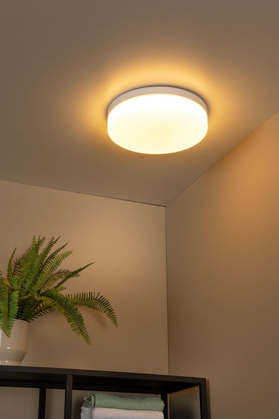 Lucide BISKIT - Plafonnière (Plafondlamp) Badkamer - Ø 34,5 cm - LED - 1x24W 2700K - IP44 - Bewegingssensor - Wit