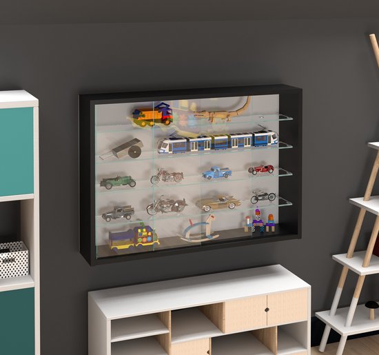 Vitrinekast staande hangende wandvitrine - schuifdeuren - 75 x 55 x 14 cm