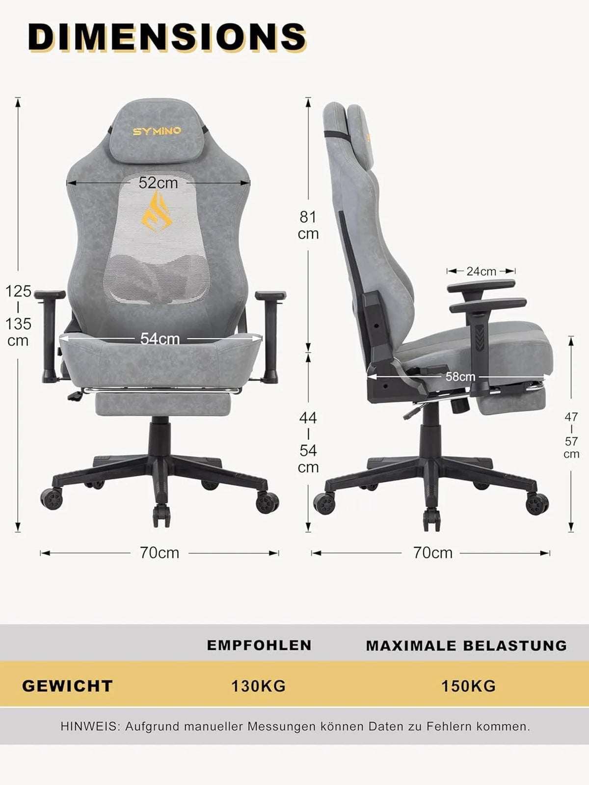 SYMINO Ergonomische Gamingstoel met Ademende Rugleuning – Vintage PU-Leer – Grijs – Metaal en Schuum