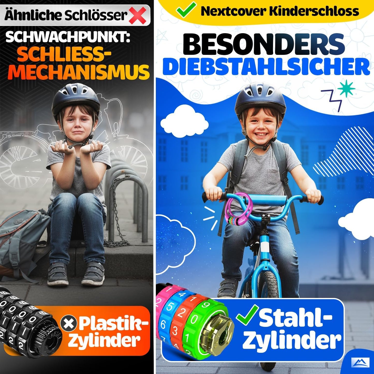 NEXTCOVER® Kinderfietsslot - 4-cijferige cijfercode - Combinatieslot fiets met kleurrijke cijfers - Scooterslot Extra robuust & veilig - Roze