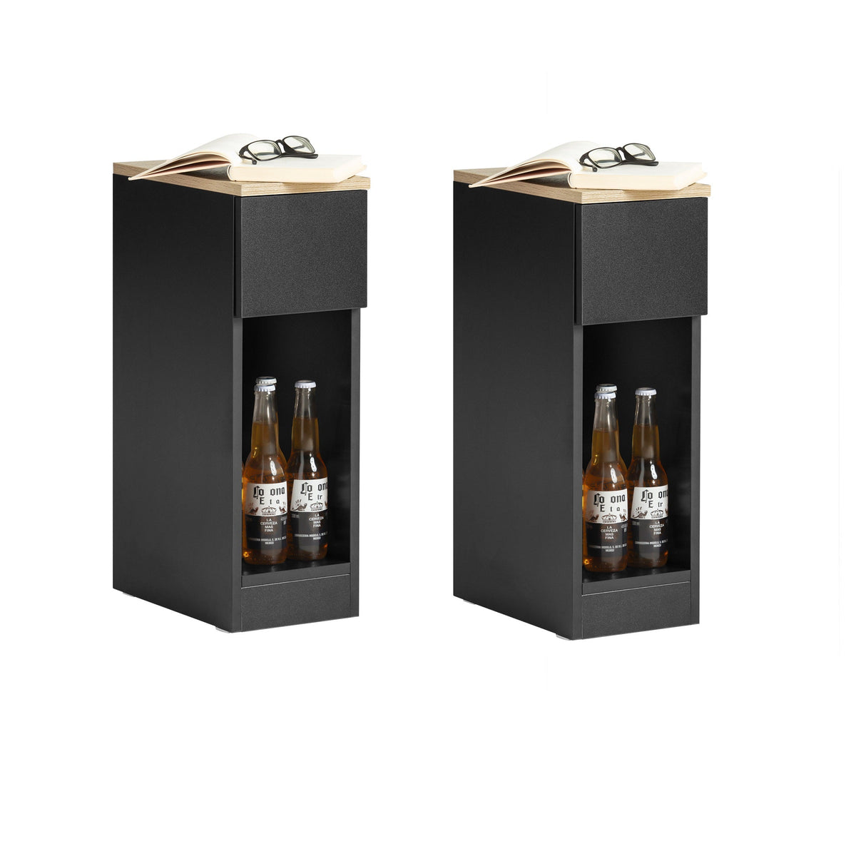 SoBuy Nachtkastje met Lade en Opbergvak - Set van 2 - 20x35x60 cm - Max. 20KG - Zwart