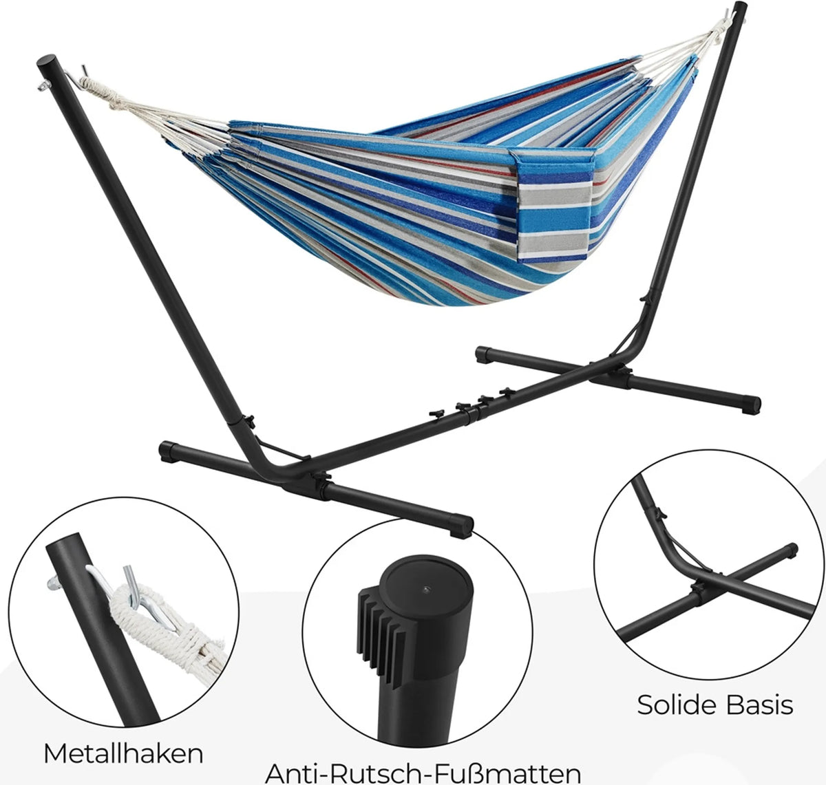 Campinghangmat met Standaard voor 2–3 Personen Verstelbaar 294–314 cm Blauw