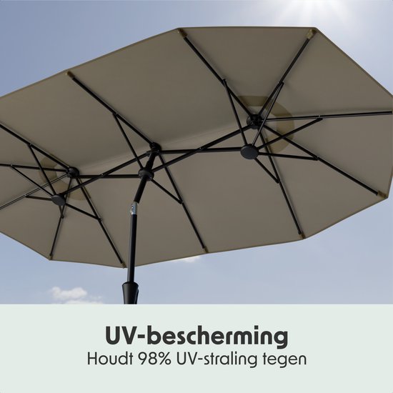 LifeGoods Dubbele Parasol - Tuin - 160x300cm - tot 8 Personen - Waterdicht - UPF50+ - Taupe