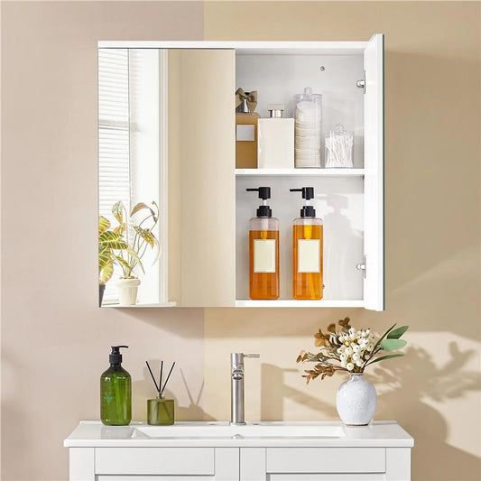 Yaheetech Stijlvolle Spiegelkast voor de Badkamer 63x15x60 cm – Fris Wit – MDF en Glas