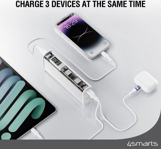 4smarts Lucid Block Powerbank 20.000 mAh - Snellader 100W - met Digitale Display - geschikt voor opladen MacBook/Laptop - Quick Charge en Power Delivery - Wit