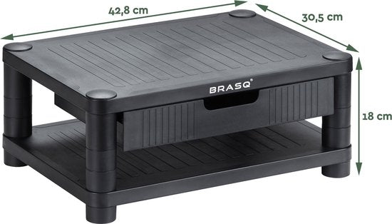 BRASQ Monitorstandaard Zwart MS200 - In Hoogte Verstelbaar - Geschikt voor Monitor, Tablet en Smartphone 24x15x6,3 cm