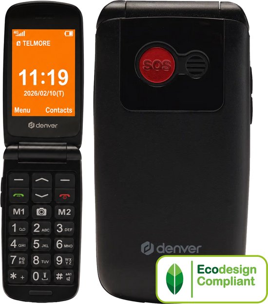 Denver Senioren Mobiele Telefoon 4G - Grote Toetsen - SOS knop - Smartphonevrij opgroeien - Oplaadstation - GSM - Bluetooth - FM Radio - Volledig NL en FR - Model 2026 - BAS24800L