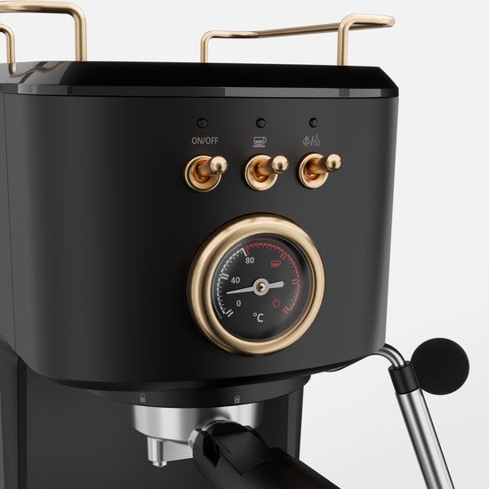 Princess 249417 Espressomachine – 20 Bar – Geschikt voor Gemalen Koffie, Pads & Cups – Met Melkopschuimer – 1,2L Watertank – 2 Kopjes Tegelijk – Kopjesverwarmer – Zwart – Cappuccino & Latte Machine