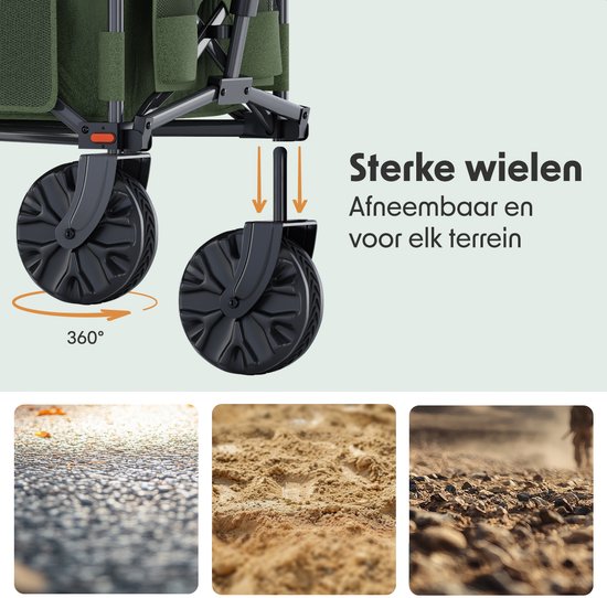 LifeGoods Bolderkar - 135L - Opvouwbaar - 100KG - Inklapbare Bolderwagen Met Afneembare Wielen - Beschermhoes - Groen