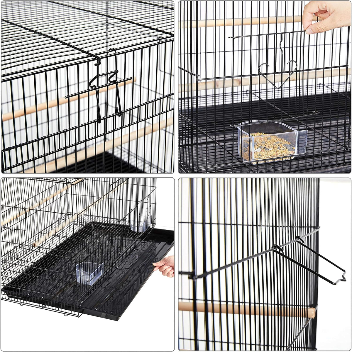 Yaheetech Stapelbare Vogelkooi 76 × 45,5 × 45,5 cm – Zwart – Ruime Vliegkooi voor Parkieten en Kleine Papegaaien