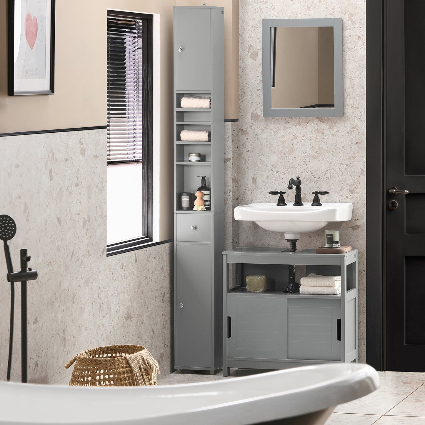 SoBuy Badkamer Kolomkast - Slank - 20 x 20 x 180 cm - Grijs