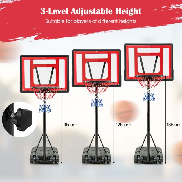 Coast Verstelbare Basketbalring voor Zwembad – 165-185 cm Hoog – Rood – Draagbare Basketbalstandaard voor Kinderen, Tieners en Volwassenen