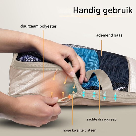 Packing Cubes met compressie voor koffer en rugzak incl. pakzak, Desert Whisper - Beige