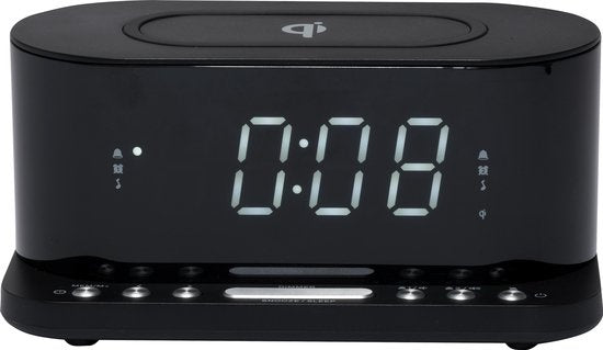 Denver Wekkerradio met Draadloze Oplader - Dual alarmklok en Dimmer - Digitale Wekker - FM Radio - USB - CRQ110 - Zwart