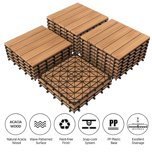 Yaheetech Terrastegels Kliksysteem Set van 27 - Naturel Hout - 30 x 30 cm