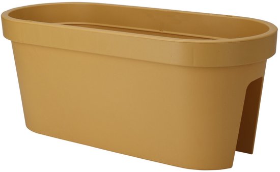 Pro Garden Balkon plantenpot/bloempot - okergeel - 60 x 25 cm - ovaal - kunststof - Reling/schutting/hangende bloempotten