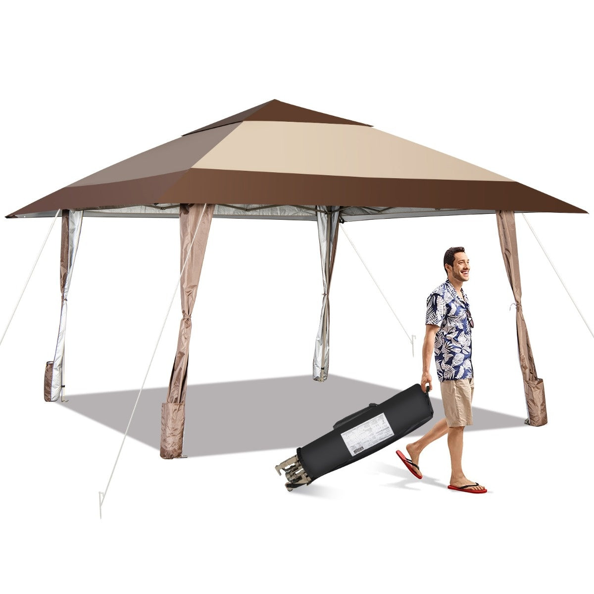 Coast 4 m x 4 m Terras Pavilion dak tent met wielen beige