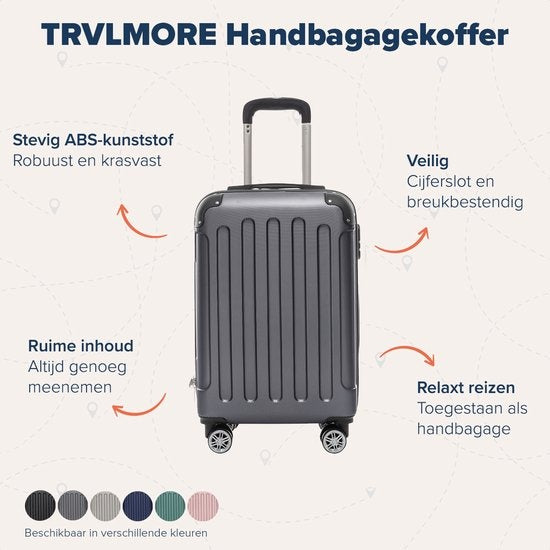 TRVLMORE Handbagage Koffer met Wielen - Cijferslot - 54x36x20cm - 38L - Donkergrijs