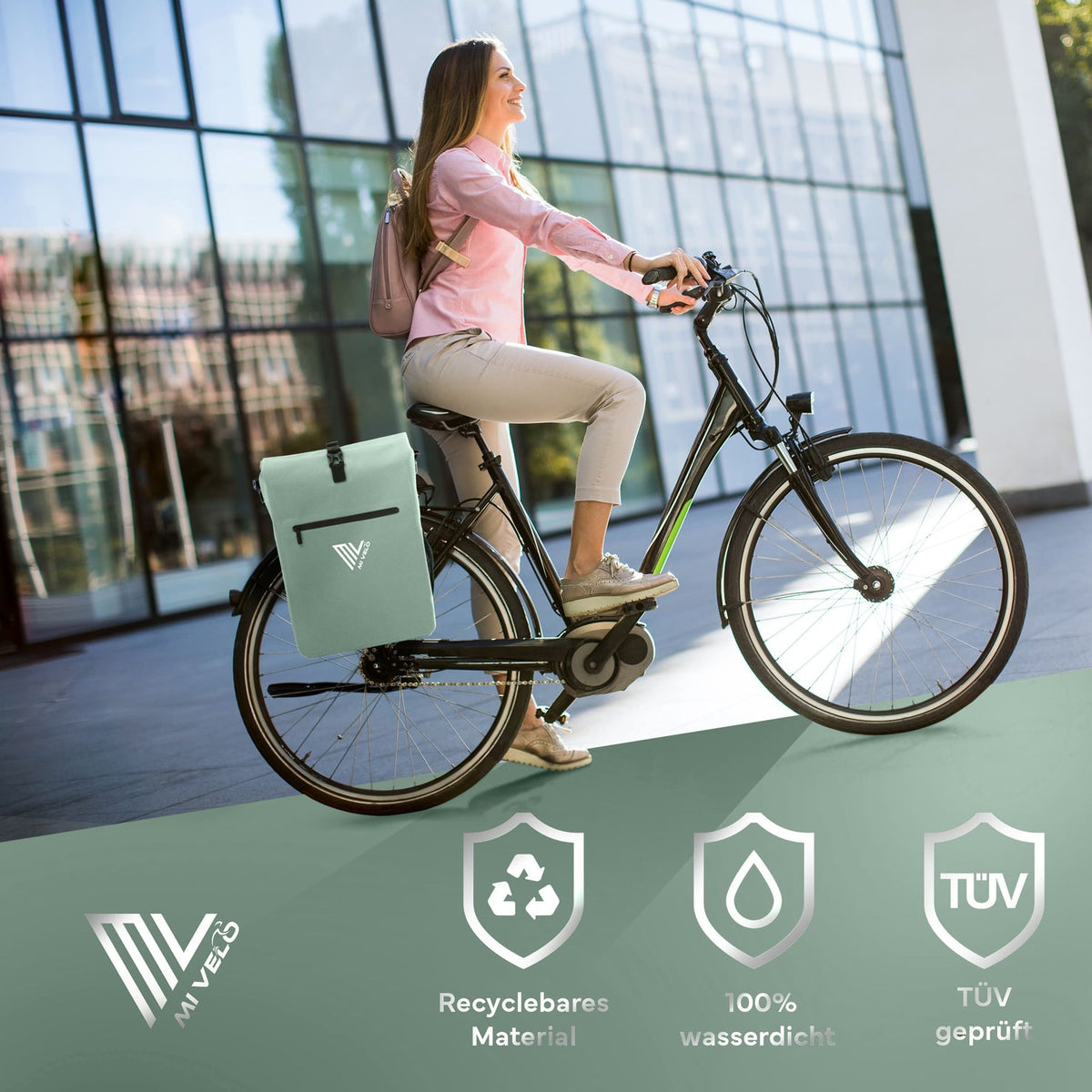 MIVELO 3-in-1 Fietstas – Waterdicht – Met Schouderriem en Rugzakfunctie – 25L – Mint