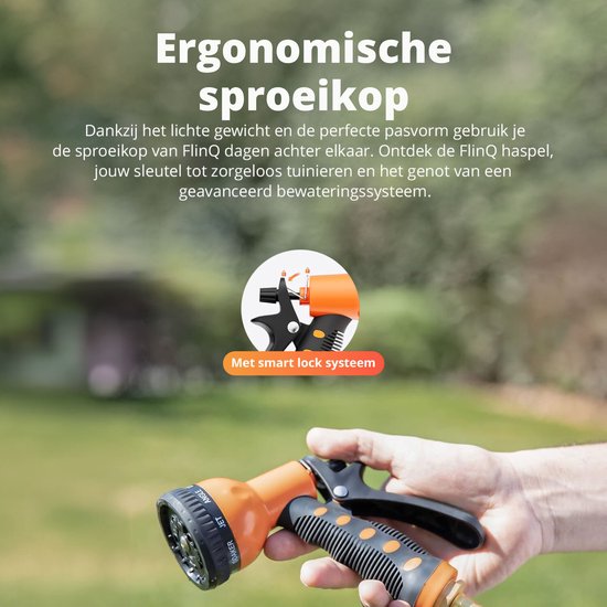 FlinQ Tuinslanghaspel 10 meter - Slanghaspel Automatisch - 180° draaibare Muurhaspel - Wandslangenbox met Tuinslang, Haspel en Sproeikop - 9 Sproeistanden