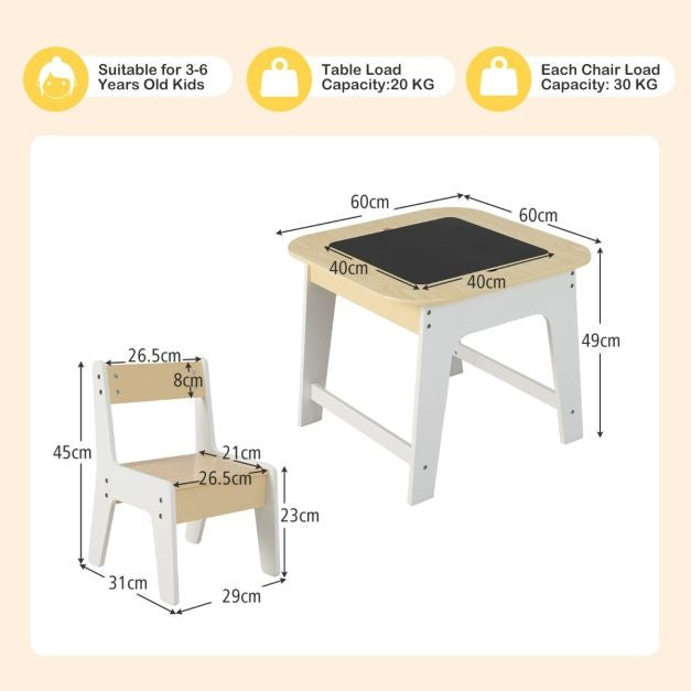 Coast kindertafel met 2 stoelen 3 TLG kinderstoelgroep hout met dubbelzijdige tafel top