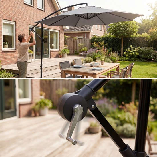 Tristar Zweefparasol - 300cm Rond - Tuin - Verstelbare Hoogte - Incl. kruisvoet & Beschermhoes - PA-7905 - Antraciet
