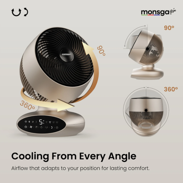 Monsga AC200 Turbotafelventilator - 30 dB Ultrastil - 360° Oscillatie - Afstandsbediening