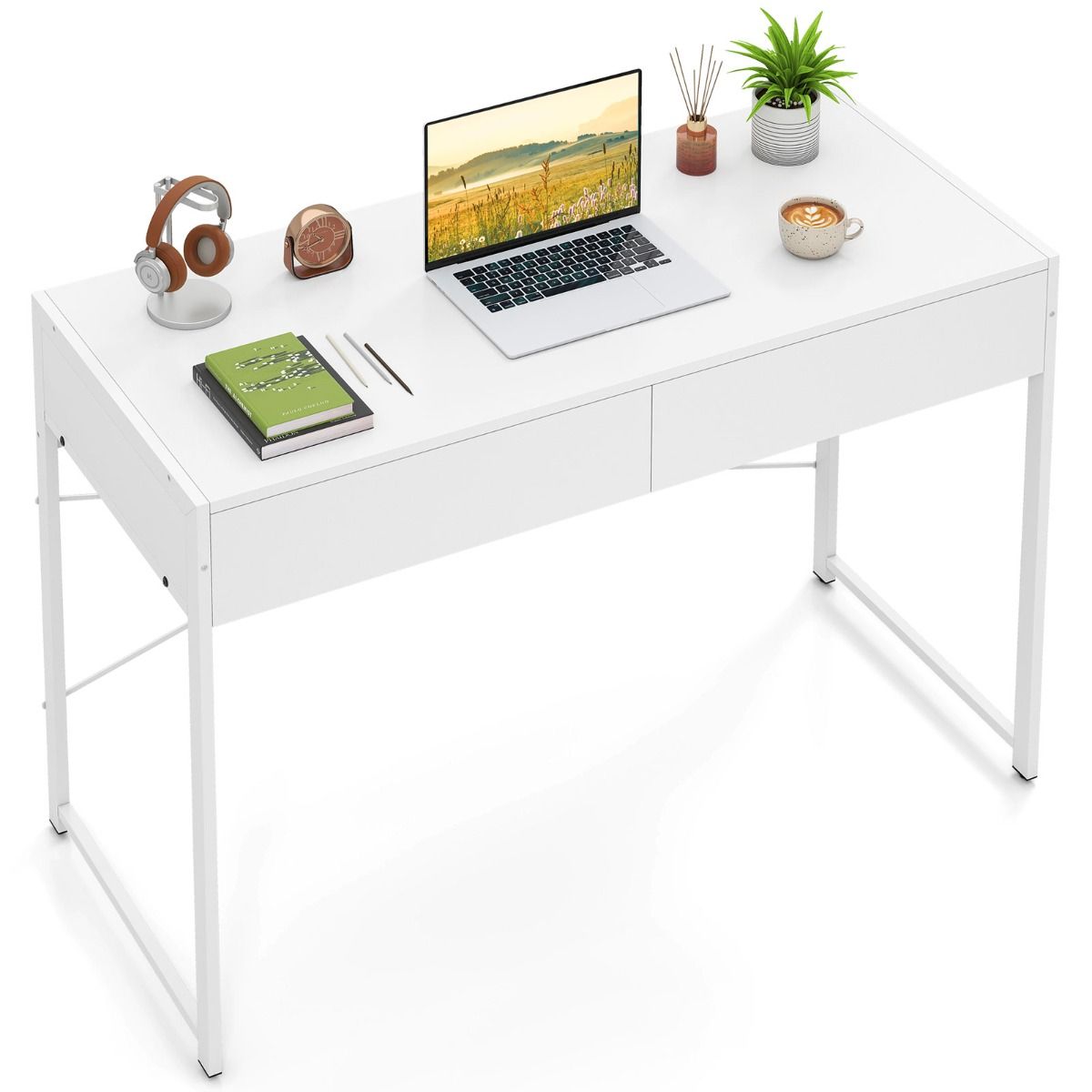 Coast Bureau met 2 lades - compact - stabiel metalen frame - rustiek bruin en zwart - 111 x 48 x 76 cm