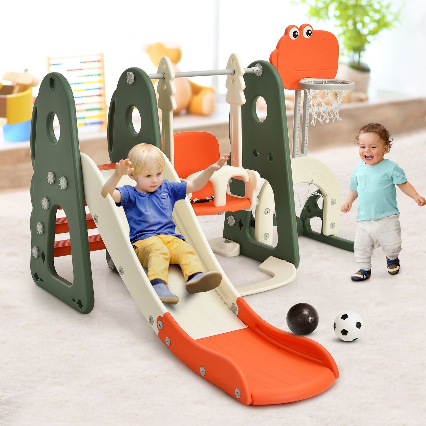 Coast Swingframe Slide and Swing Set voor peuters 172 x 182 x 108-120 cm oranje