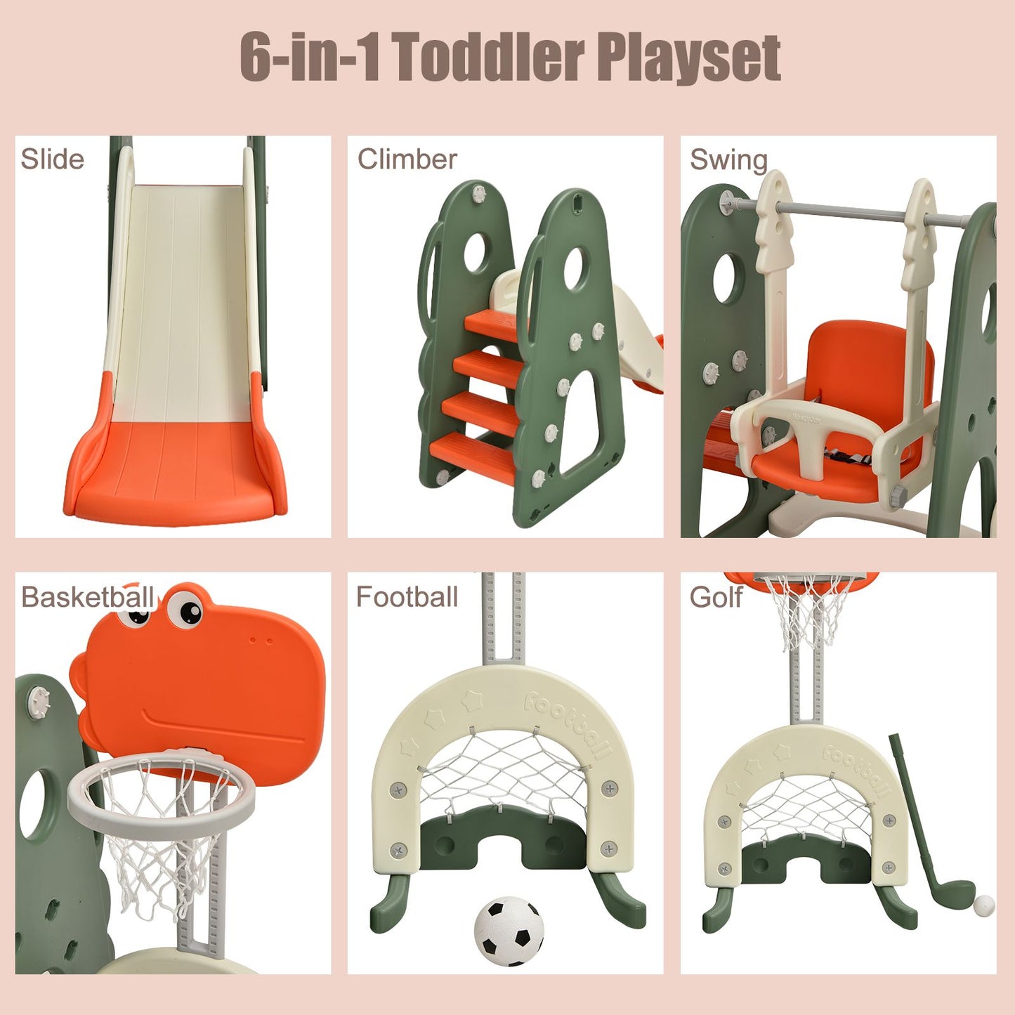 Coast Swingframe Slide and Swing Set voor peuters 172 x 182 x 108-120 cm oranje