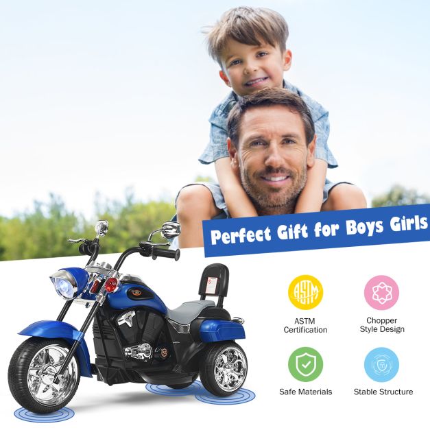 Coast Elektrische Motorfiets – 6V – Met Verstelbare Koplamp & Muziek – Blauw/Zwart – 91 x 48 x 64 cm