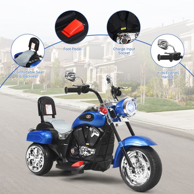 Coast Elektrische Motorfiets – 6V – Met Verstelbare Koplamp & Muziek – Blauw/Zwart – 91 x 48 x 64 cm