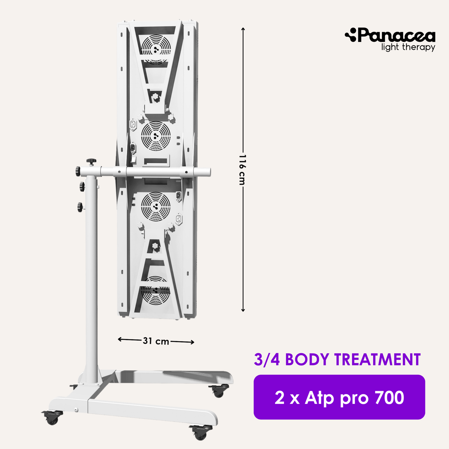 Panacea Light Therapy Verrijdbare Panel Stand – Verstelbare Hoogte tot 160 cm – Max. 20 kg – Metaal – Wit