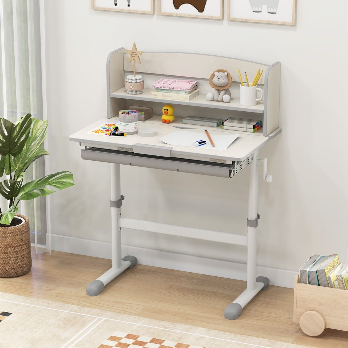 Coast Kinderbureau - In hoogte verstelbaar - Kantelbaar blad - Met lade en opberghok - 80 x 51 x 81,5-104 cm - Roze