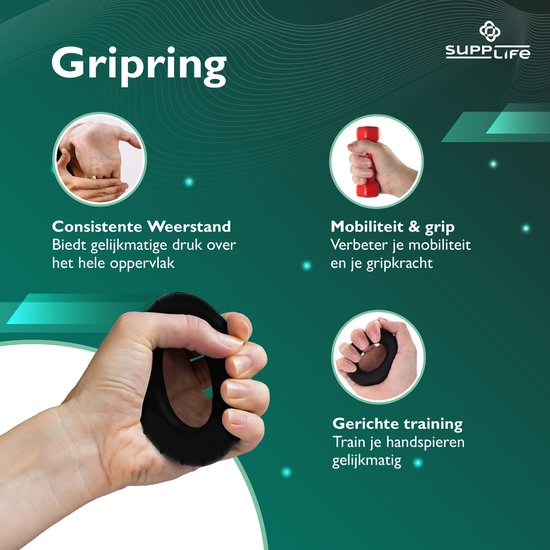 Supplife Handtrainer Set 5-delig – Verstelbare Handknijper met Teller – Grip Trainer & Gripbal - Vingertrainer – Anti RSI